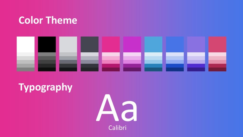Preview slide showing the Studio Spotlights Template’s color palette and fonts for PowerPoint and Google Slides.