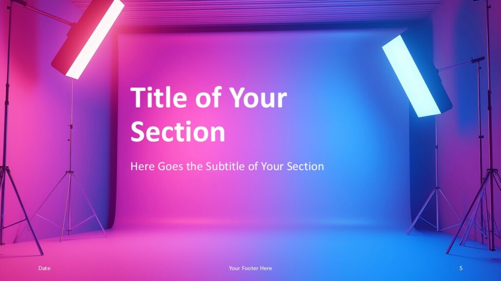 Open and dynamic section divider with top lighting for modern PowerPoint and Google Slides presentations.