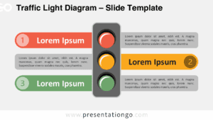 Editable traffic light diagram with a light background for PowerPoint and Google Slides, ideal for showing three-step processes.