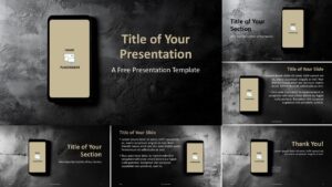Modern Urban Showcase Template in widescreen format for PowerPoint and Google Slides with dark background and phone visuals.