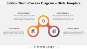 Horizontal 3-step diagram with circular shapes and icons on a light background, fully editable in PowerPoint and Google Slides.