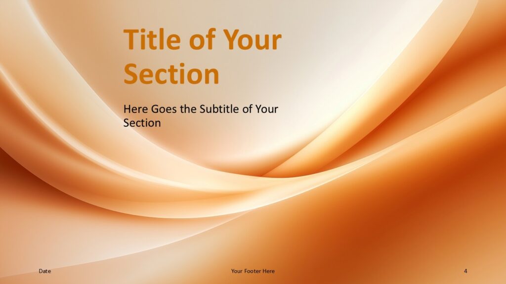 Left-aligned section divider slide for PowerPoint and Google Slides with bold orange header and cream background for topic transitions.