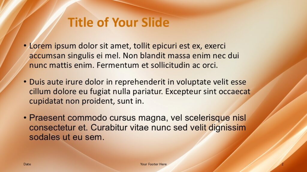 Left-aligned content layout with title, three bullet points, and a smooth orange wave background for use in lectures or key points.