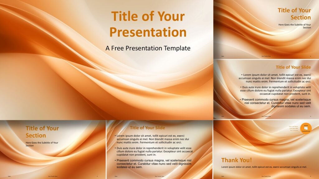 Widescreen layout preview of the Abstract Orange Wave Template for PowerPoint and Google Slides with warm orange wave visuals.