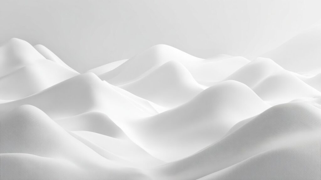 Minimalist abstract white 3D landscape with smooth curved hills and soft shadows for modern design.