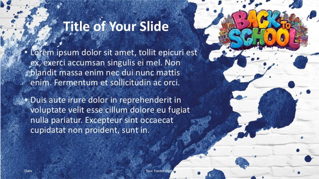 Blue splash background with title and bullet content layout for PowerPoint and Google Slides, ideal for key points or lessons.