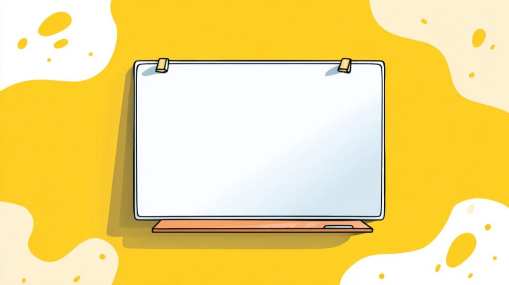 A cartoon-style whiteboard on a yellow abstract background, ideal for education, learning, or creative designs.