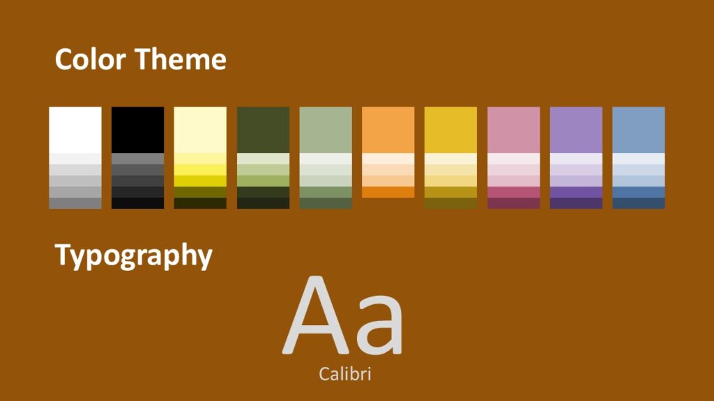 Preview slide showing the color scheme and typography styles used in the Chalkboard Classroom Template for PowerPoint and Google Slides.