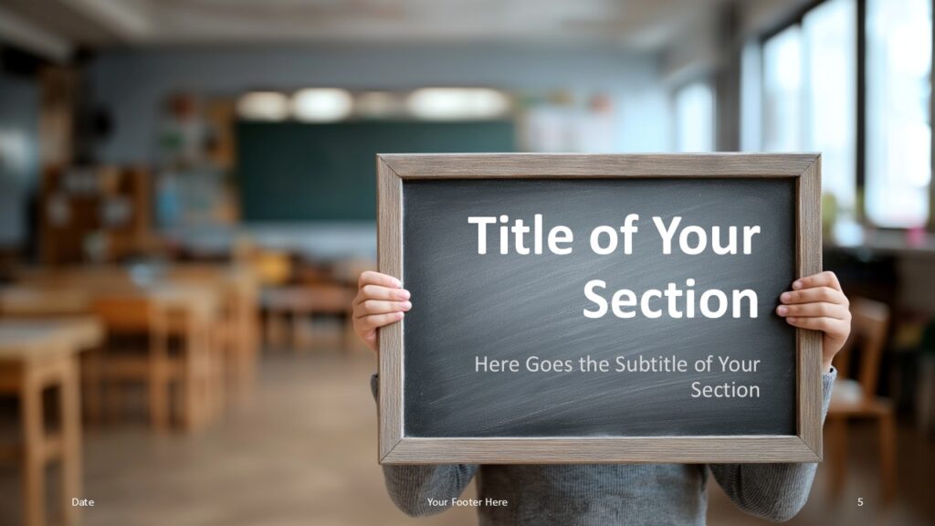 Cooler classroom background with clean lighting, showing a chalkboard title layout for introducing new topics in Google Slides and PowerPoint.