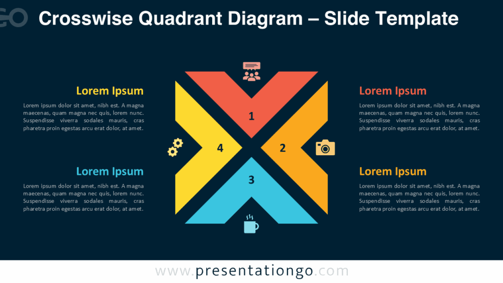 Dark theme preview of the quadrant diagram with a central diamond and 4 color-coded options extending in a converging format.