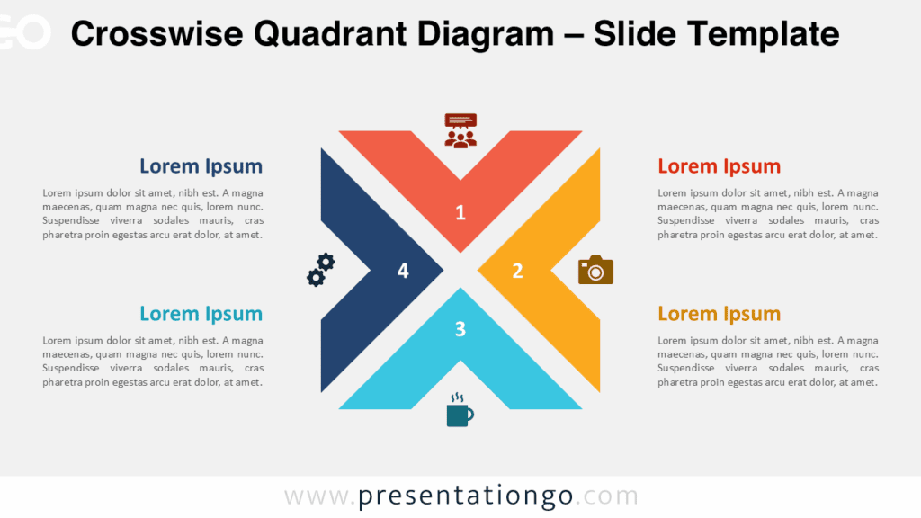 Light background version of the Crosswise Quadrant Diagram showing 4 labeled segments and icons in a half-frames design.