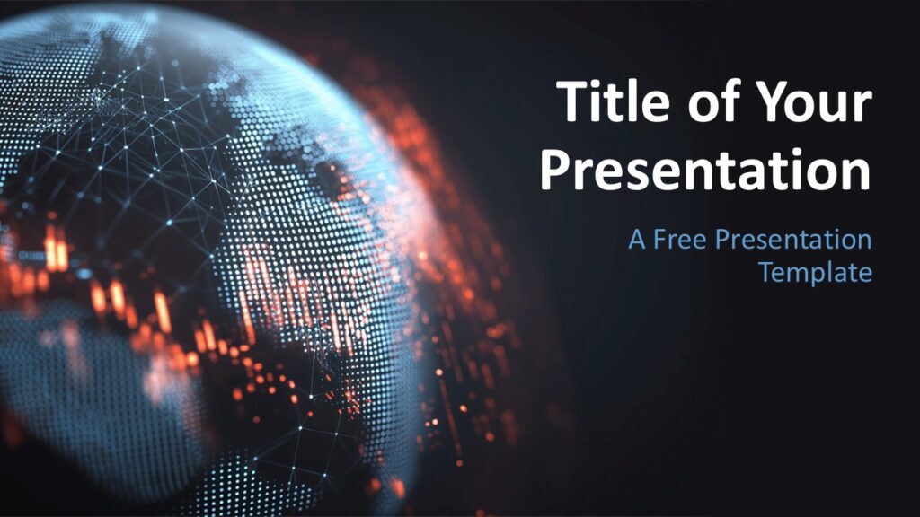 Cover slide of the Digital World template for PowerPoint and Google Slides with a glowing digital Earth and bold title area.