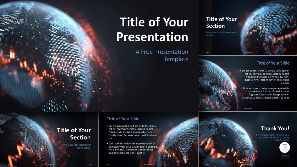 A widescreen preview of the Digital World template for PowerPoint and Google Slides, featuring high-tech visuals and structured layouts.