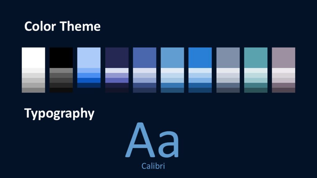 Color and font slide of Executive Insight Template for PowerPoint and Google Slides, showing midnight blue palette with heading and body typography.