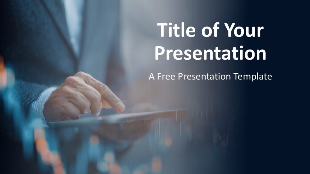 Cover slide from Executive Insight Template for PowerPoint and Google Slides featuring tablet image and navy gradient title panel.