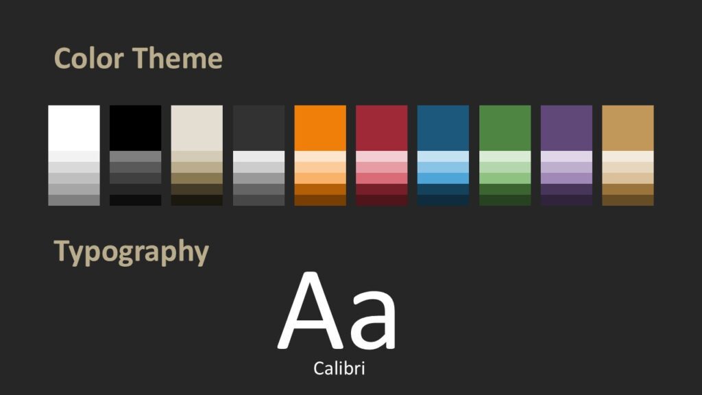 Slide previewing built-in color scheme and professional font styles used in the Finance & Protection Template for PowerPoint presentations.