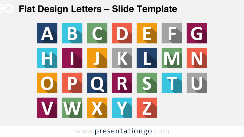 A–Z letter tiles in a colorful flat design on a light background, compatible with PowerPoint and Google Slides templates.