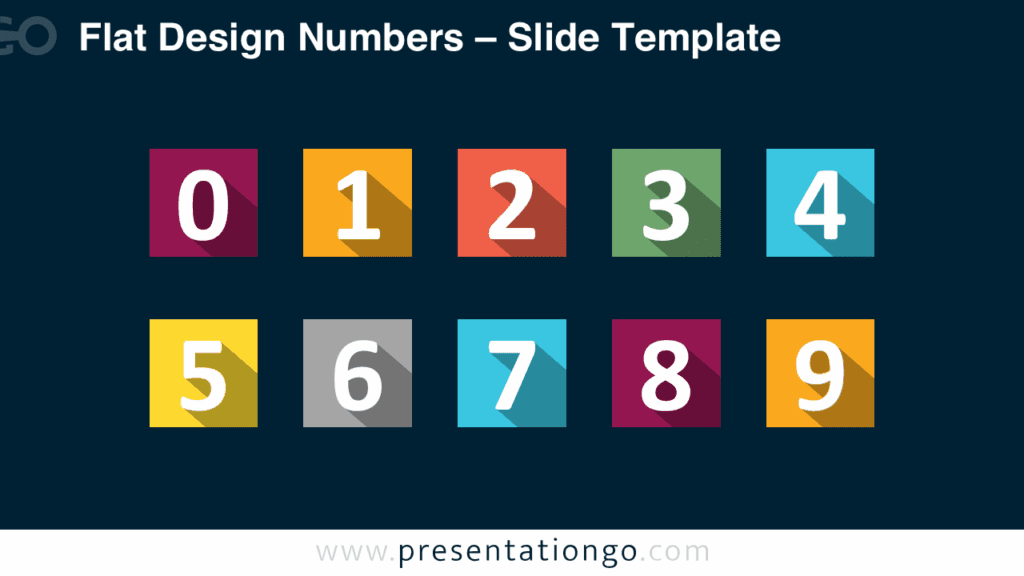 Ten flat design number tiles arranged in a two-row grid with bold digits on a dark background for step-by-step presentations.