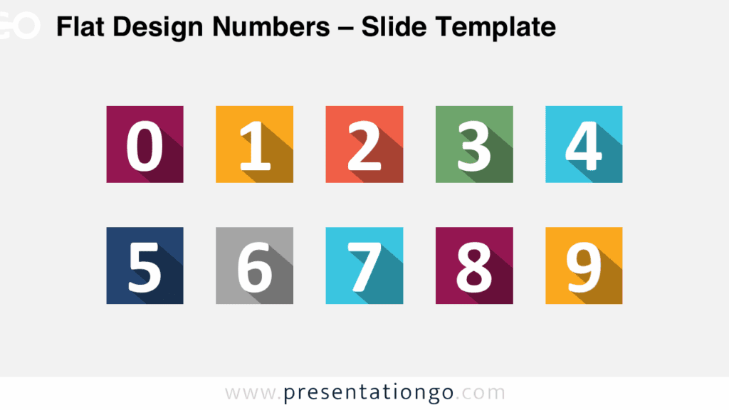 Editable PowerPoint and Google Slides template with 10 colorful number tiles on a light background for lists, timelines, or rankings.