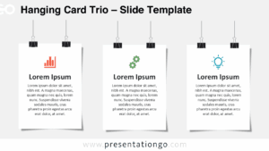 Free Hanging Card Trio template with light background, showing 3 side-by-side vertical cards for PowerPoint and Google Slides.