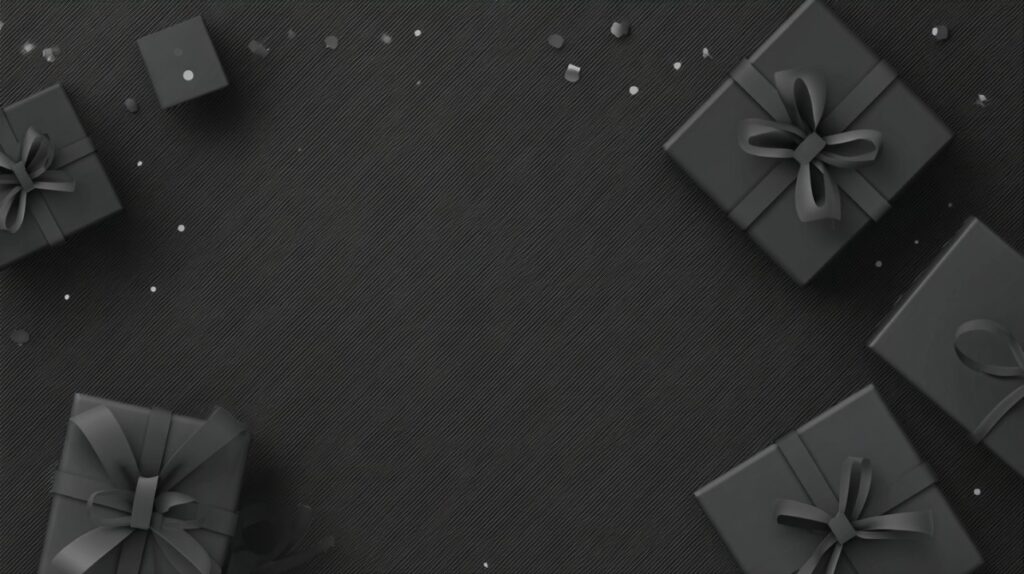 Minimalist monochrome dark mode background with gift boxes on a textured surface, perfect for holiday and celebration digital projects.