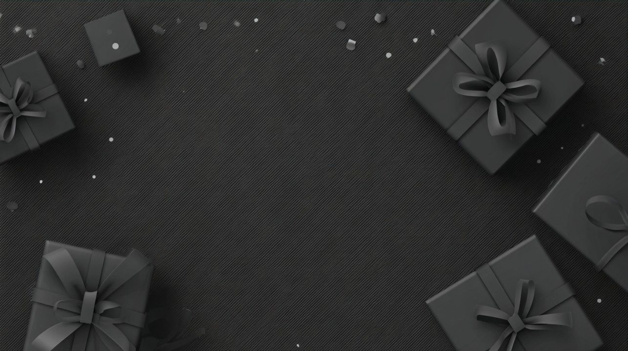 Minimalist monochrome dark mode background with gift boxes on a textured surface, perfect for holiday and celebration digital projects.