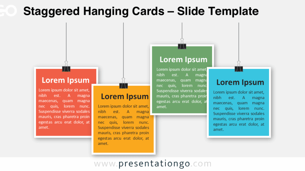 Editable layout with 4 vertical cards on a light background, designed for PowerPoint and Google Slides templates.