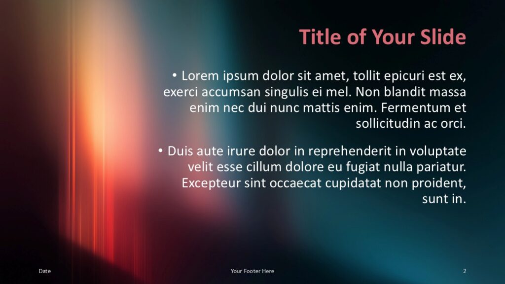 Content slide featuring left light bar, right-aligned heading and bullets on teal gradient, for PowerPoint and Google Slides.