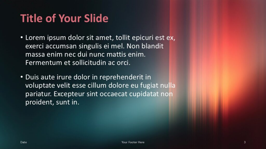 Content slide with right light bar, left heading and bullets on dark gradient, for PowerPoint and Google Slides.