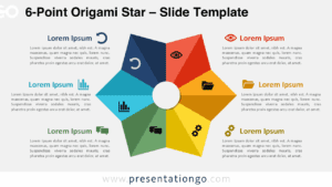 Radial six-point star diagram with icons and editable labels, shown on a light background for PowerPoint and Google Slides use.