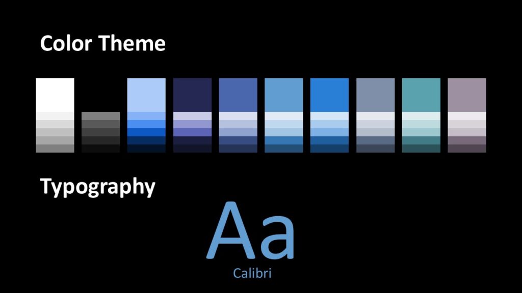 Analytics Pulse Template Color Palette and Fonts Preview Slide preview showing typeface styles and dark-blue themed color palette from the Analytics Pulse Template for PowerPoint and Google Slides.