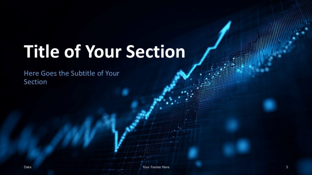 Analytics Pulse Section Slide Option 2 for PowerPoint & Google Slides Left-aligned section title with a consistent graph theme, used for transitions in PowerPoint and Google Slides decks.