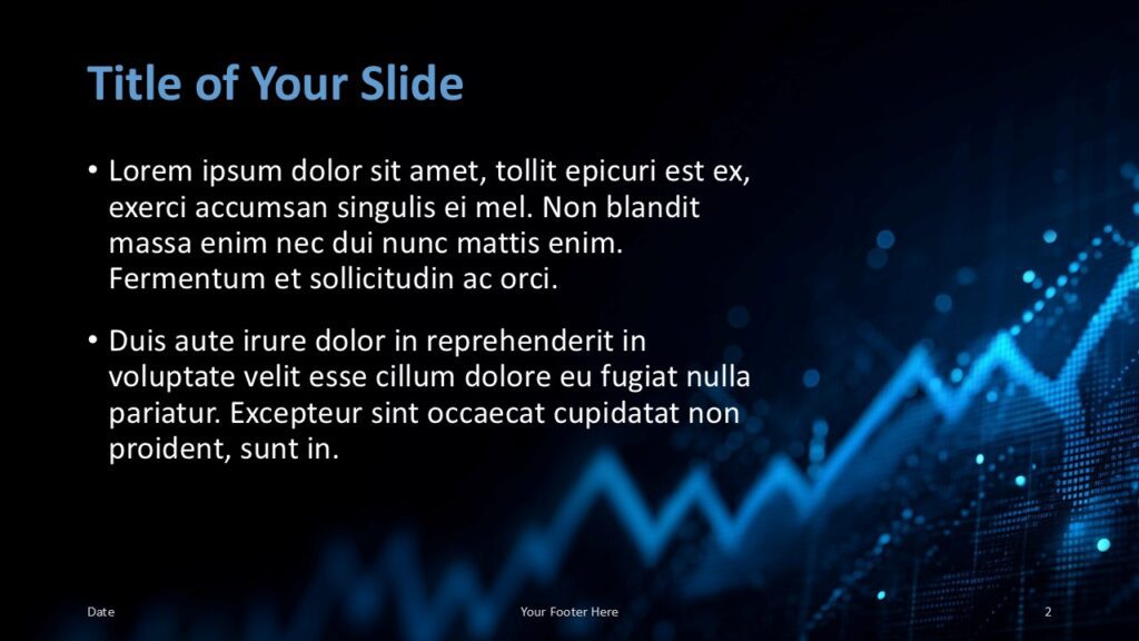 Analytics Pulse Title and Content Slide Option 1 for PowerPoint & Google Slides Left-aligned title and bullet points on a glowing graph background for presenting data in PowerPoint and Google Slides.