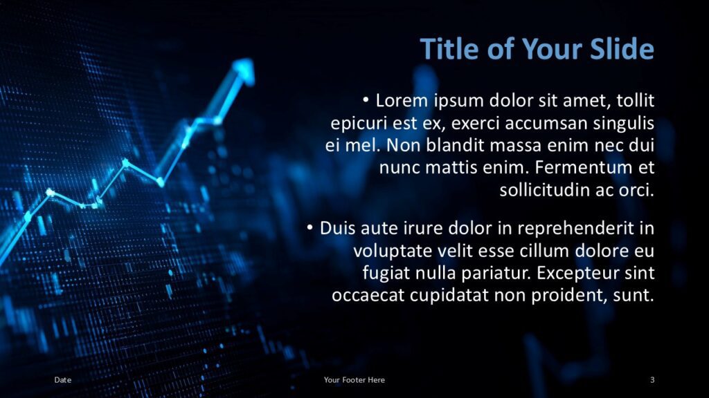 Analytics Pulse Title and Content Slide Option 2 for PowerPoint & Google Slides Centered title and content on a dark financial chart background, ideal for balanced presentations in PowerPoint and Google Slides.