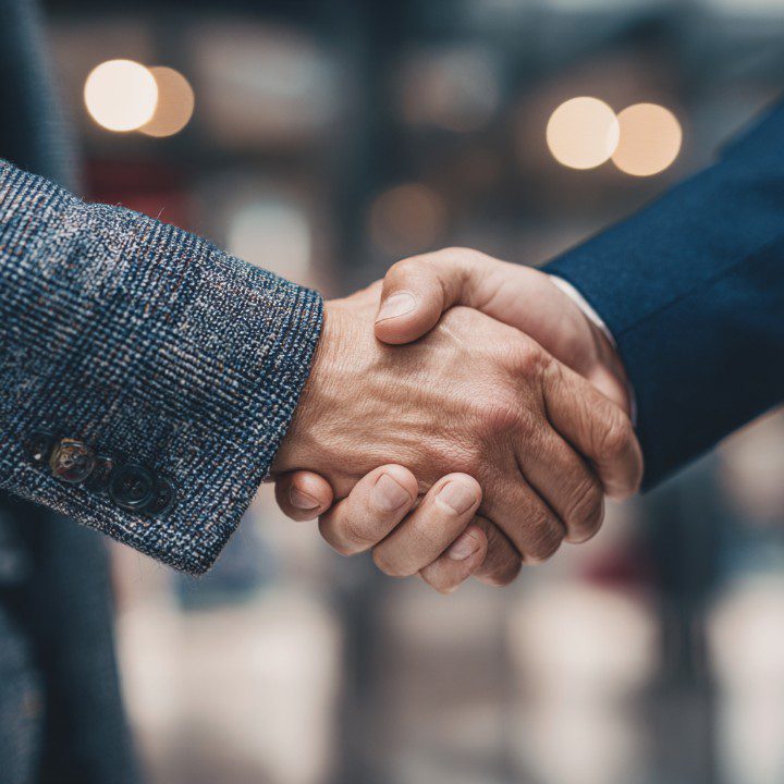 Close-up of a business handshake, symbolizing partnership and trust.