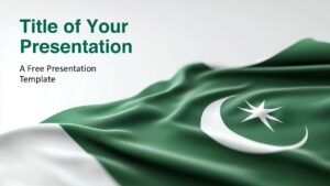 Free Flag of Pakistan PowerPoint template for Google Slides, featuring a high-resolution flag on the right and white text area on the left.