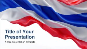 Free Flag of Thailand PowerPoint and Google Slides template featuring a realistic waving flag background and clear text area on the left.