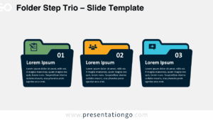 Free Folder Step Trio PowerPoint template featuring three folder-shaped blocks with icons and numbers on a light background for Google Slides.