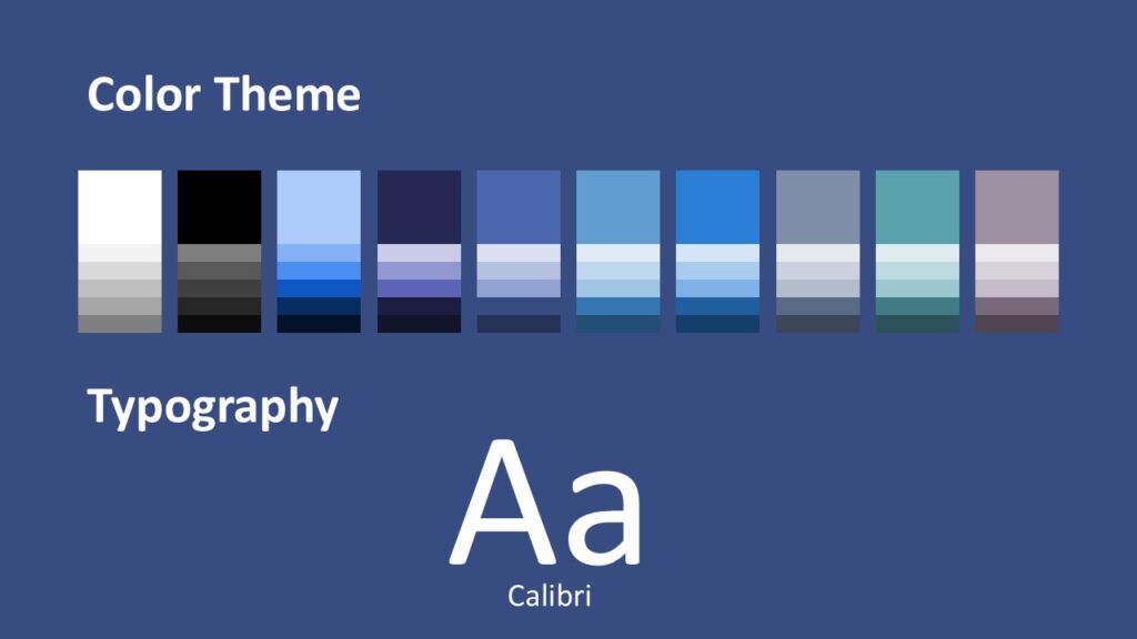 Fountain Pen Template Color Palette and Fonts Preview Slide showcasing the fountain pen template’s default color scheme and typography selections for PowerPoint and Google Slides.