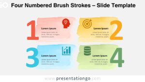 Free Four Numbered Brush Strokes PowerPoint template with light background, showing four brush-style blocks with icons, numbers, and text areas.