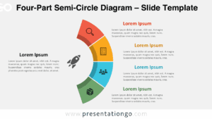 Free Four-Part Semi-Circle Diagram PowerPoint template with a light background for Google Slides, displaying icons in 4 outer segments and center circle.
