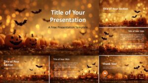 Widescreen version of the Halloween Night Lights Template featuring six slides with glowing pumpkins and festive bokeh lights.