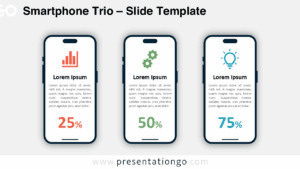 A widescreen version of the Smartphone Trio template with a light background, designed to display app stats, metrics, or tech comparisons.