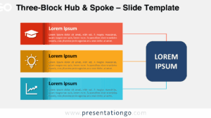 PowerPoint and Google Slides template with a light background featuring three blocks linked to a central concept node.