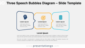 Free Three Speech Bubbles Diagram PowerPoint and Google Slides template featuring a light background with evenly spaced bubbles, icons, and title areas.