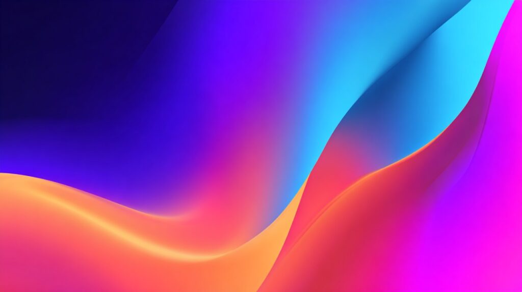 Abstract gradient background with smooth flowing waves in orange, pink, purple, and blue.