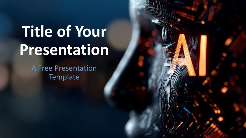 AI Vision Cover Slide for PowerPoint & Google Slides Title slide for PowerPoint and Google Slides featuring a circuit-themed AI face, dark background, and bold white text placeholder.