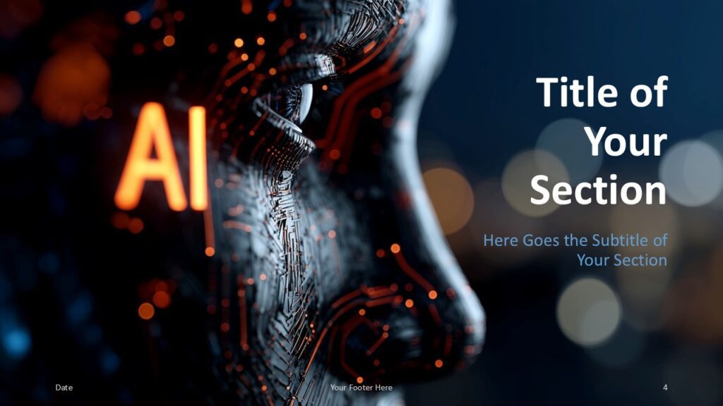 AI Vision Section Slide Option 1 for PowerPoint & Google Slides Section divider slide for PowerPoint and Google Slides with large right-aligned title and AI background image on the left.