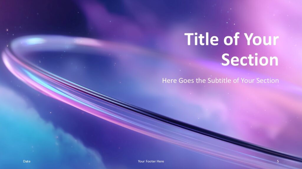Celestial Halo Section Slide Option 2 for PowerPoint & Google Slides Dark gradient section divider with halo arc and right-aligned text layout, ideal for slide transitions in Google Slides and PowerPoint.