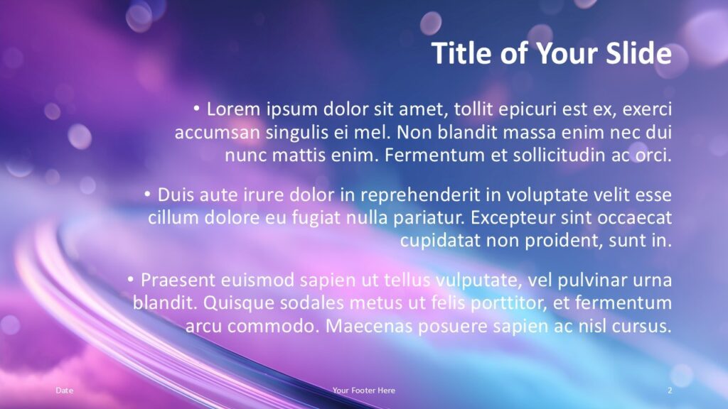 Celestial Halo Title and Content Slide Option 1 for PowerPoint & Google Slides Light-themed slide with centered bullet text under a top heading, featuring a soft glowing arc for PowerPoint and Google Slides.